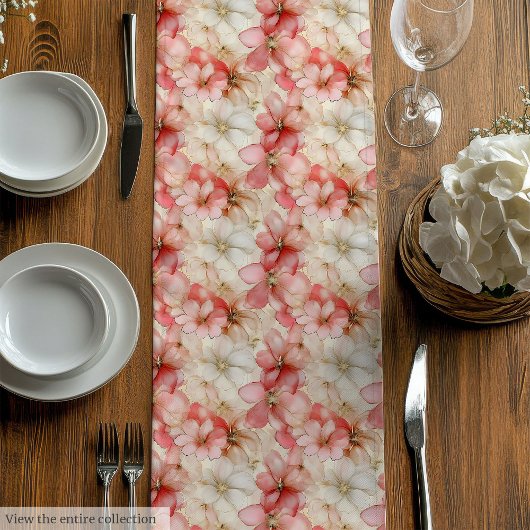 Elegant blush pink and gold floral table runner medium tafelloper