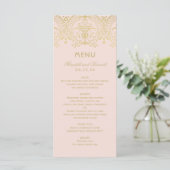 Elegant Blush Pink and Gold Glam Wedding Menu (Staand voorkant)