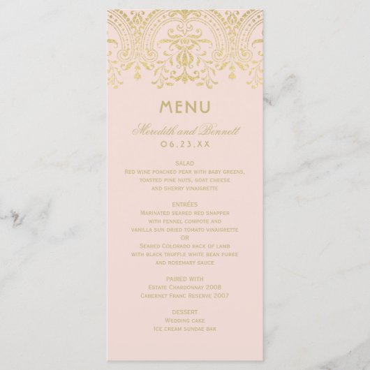 Elegant Blush Pink and Gold Glam Wedding Menu (Voorkant)