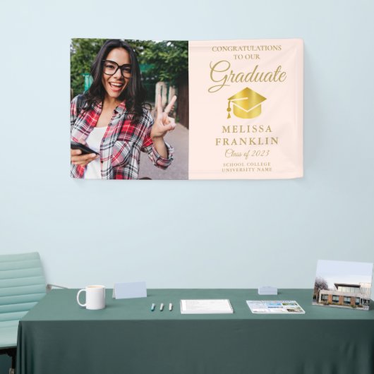 Elegant Blush Pink and Gold Photo Afstuderen Banne Spandoek (Beurs)