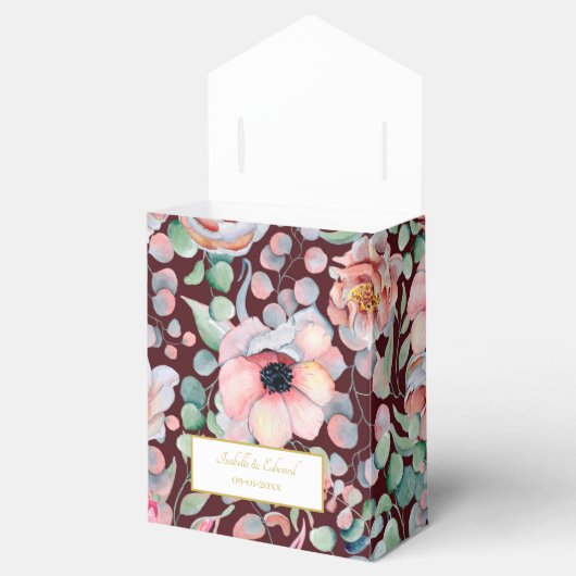 Elegant Blush Pink Anemone Floral Geometrische Lij Bedankdoosjes (Geopend)