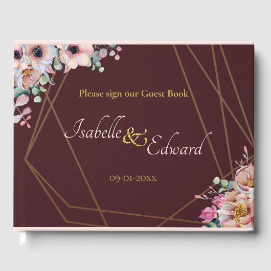 Elegant Blush Pink Anemone Floral Geometrische Lij Gastenboek (Voorkant)