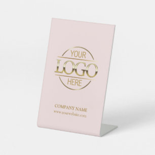 Elegant Blush Pink Bedrijfsbedrijf Zakelijk Logo Reclamebord Met Voetstuk