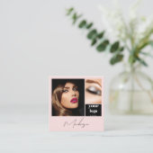 Elegant Blush Pink Black Script 3 Photo Makeup Vierkante Visitekaartje (Staand voorkant)