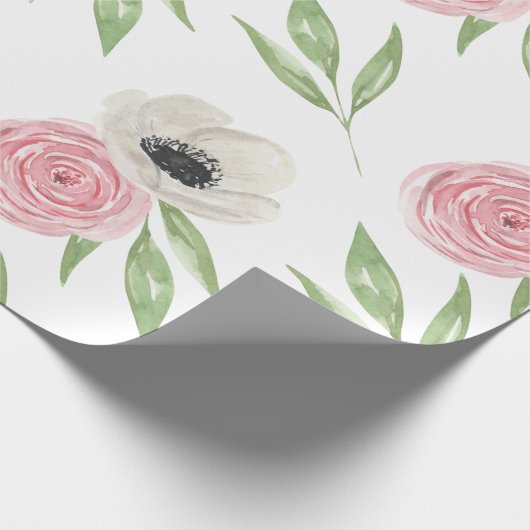 Elegant Blush Pink Bloemen Waterverf Cadeaupapier (Hoek)