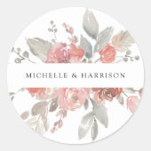Elegant Blush Pink Bloemen Waterverf Ronde Sticker (Voorkant)