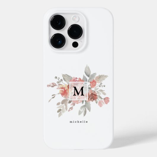 Elegant Blush Pink Bloemmonogram Case-Mate iPhone Case (Achterkant)