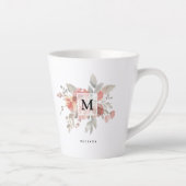 Elegant Blush Pink Bloemmonogram Latte Mok (Rechts)