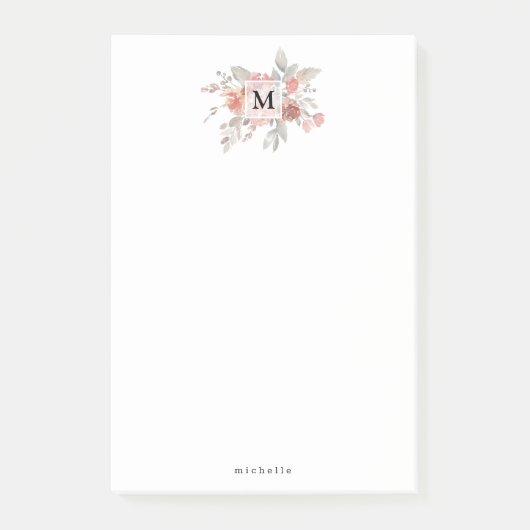 Elegant Blush Pink Bloemmonogram Post-it® Notes (Voorkant)