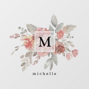Elegant Blush Pink Bloemmonogram Raamsticker