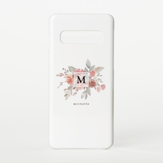 Elegant Blush Pink Bloemmonogram Samsung Galaxy Hoesje (Achterkant)