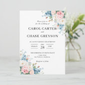 Elegant Blush Pink & Blue Floral Wedding Kaart (Staand voorkant)