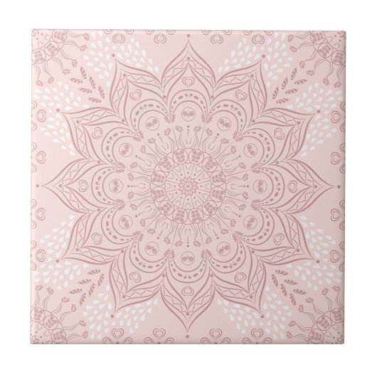 Elegant Blush Pink Boho Mandala Tegeltje (Voorkant)