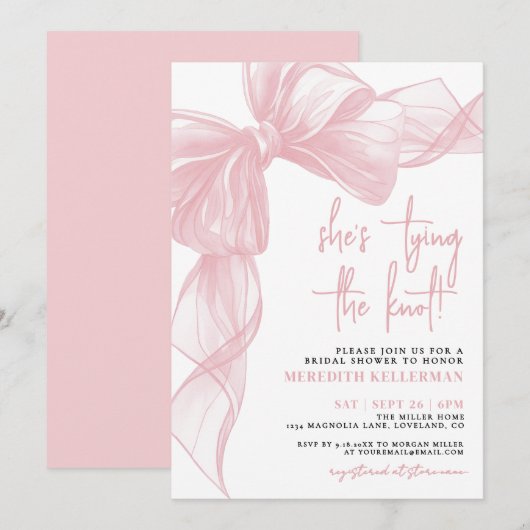 Elegant Blush Pink Bow Bridal Shower Kaart (Voorkant / Achterkant)