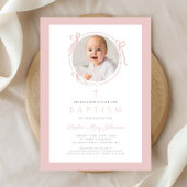 Elegant Blush Pink Bow Photo Baptism Kaart