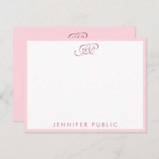 Elegant Blush Pink Calligraded Script Monogram Notitiekaartje (Voorkant / Achterkant)