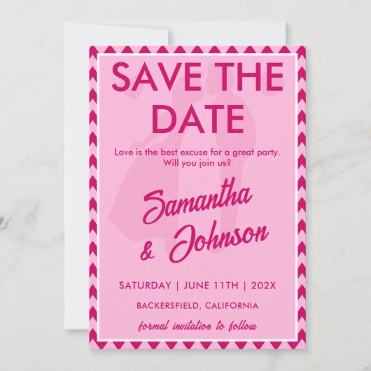 Elegant Blush Pink Chevron Stripe QR Code Save The Date (Voorkant)