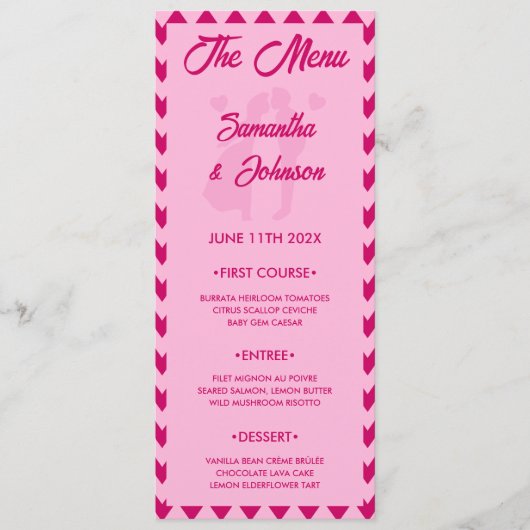 Elegant Blush Pink Chevron Stripe Wedding Dinner Menu (Voorkant)