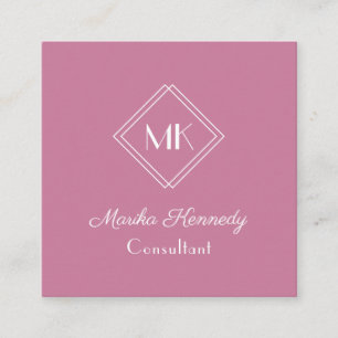 Elegant Blush Pink Diamond Monogram Vierkante Visitekaartje