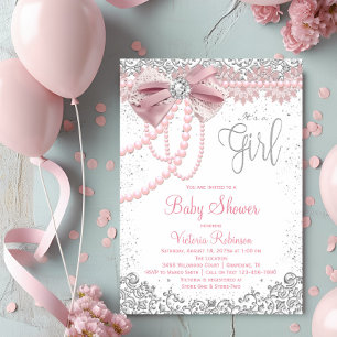 Elegant Blush Pink Diamond Pearl Girly Baby shower Kaart