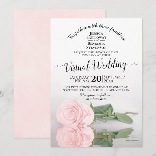 Elegant Blush Pink die het Roos virtuele bruiloft Kaart (Voorkant / Achterkant)