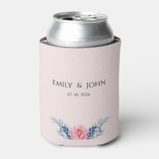 Elegant Blush Pink Dusty Blue Floral wedding Can c Blikjeskoeler