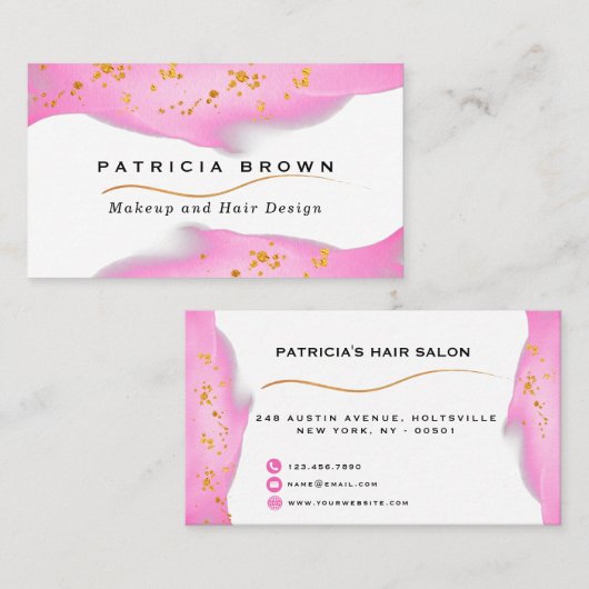 Elegant Blush Pink en Gold Glitter Visitekaartje (Voorkant / Achterkant)