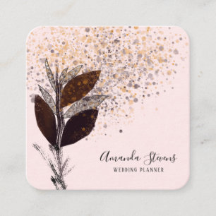 Elegant Blush Pink en Gold Leaves en Spatter Vierkante Visitekaartje