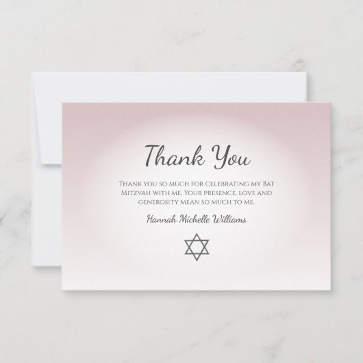 Elegant Blush Pink Feminine Simple Bat Mitzvah Bedankkaart (Voorkant)