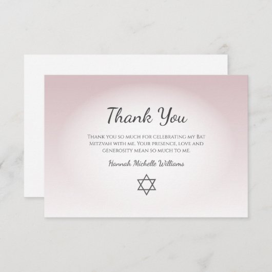 Elegant Blush Pink Feminine Simple Bat Mitzvah Bedankkaart (Voorkant / Achterkant)