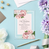 Elegant Blush Pink Floral 75th Birthday Acryl Uitnodigingen (Insitu (Huwelijk))