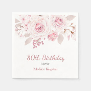 Elegant Blush Pink Floral 80e verjaardag Servet