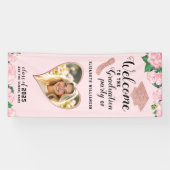 Elegant Blush Pink Floral Afstuderen Welkom Spandoek (Horizontaal)