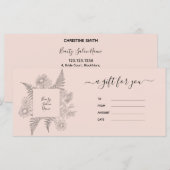 Elegant Blush Pink Floral Beauty Gift Certificate (Voorkant / Achterkant)