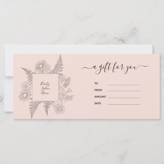 Elegant Blush Pink Floral Beauty Gift Certificate (Voorkant)