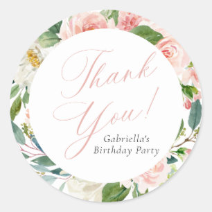Elegant Blush Pink Floral Birthday Party Ronde Sticker