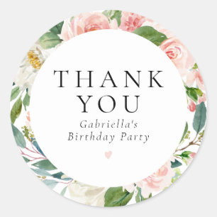 Elegant Blush Pink Floral Birthday Party Ronde Sticker