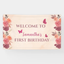 Elegant Blush Pink Floral Butterrfly 1st Birthday Spandoek