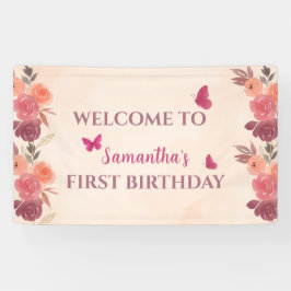 Elegant Blush Pink Floral Butterrfly 1st Birthday  Spandoek