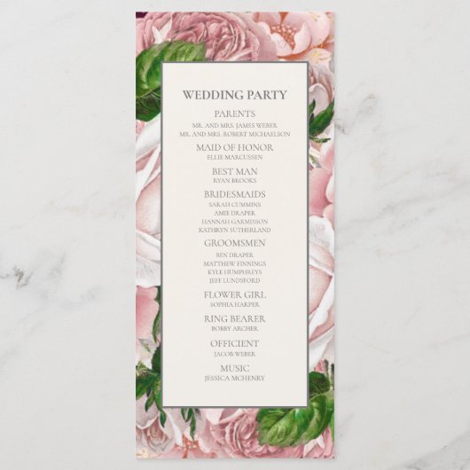 Elegant Blush Pink Floral Cream Wedding Programme Programma (Achterkant)