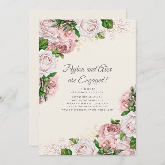 Elegant Blush Pink Floral Engagement Party Kaart (Voorkant / Achterkant)