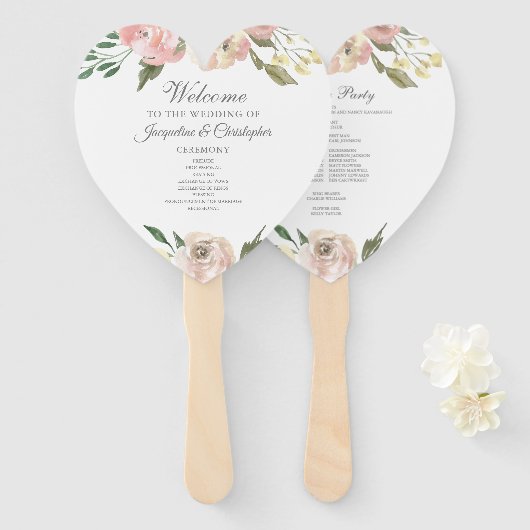 Elegant Blush Pink Floral Garden Wedding Programme Handwaaier (Voorkant en achterkant)