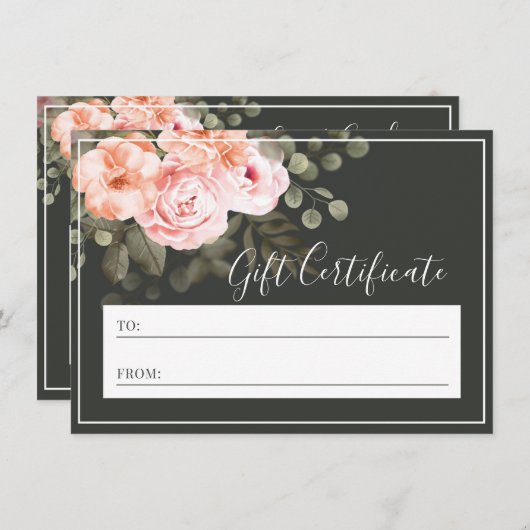 Elegant Blush Pink Floral Gift Certificate Kaart (Voorkant / Achterkant)