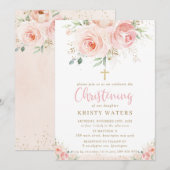 Elegant Blush Pink Floral Gold Christening Kaart (Voorkant / Achterkant)