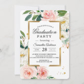 Elegant Blush Pink Floral Gold Lijst & druppels Kaart (Voorkant)