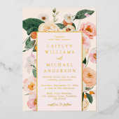 Elegant Blush Pink Floral Gold Wedding Folie Uitnodiging (Voorkant)