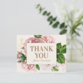 Elegant Blush Pink Floral Hartelijk dank Briefkaart (Staand voorkant)