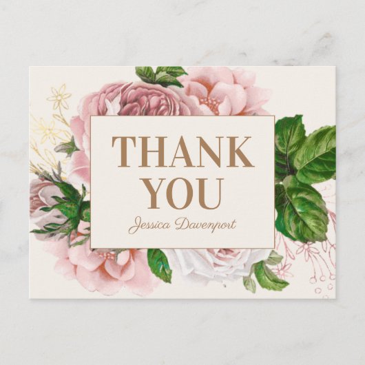 Elegant Blush Pink Floral Hartelijk dank Briefkaart (Voorkant)