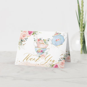 Elegant Blush Pink Floral High Tea Party Birthday Bedankkaart