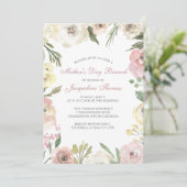 Elegant Blush Pink Floral Moederdag Brunch Kaart (Staand voorkant)